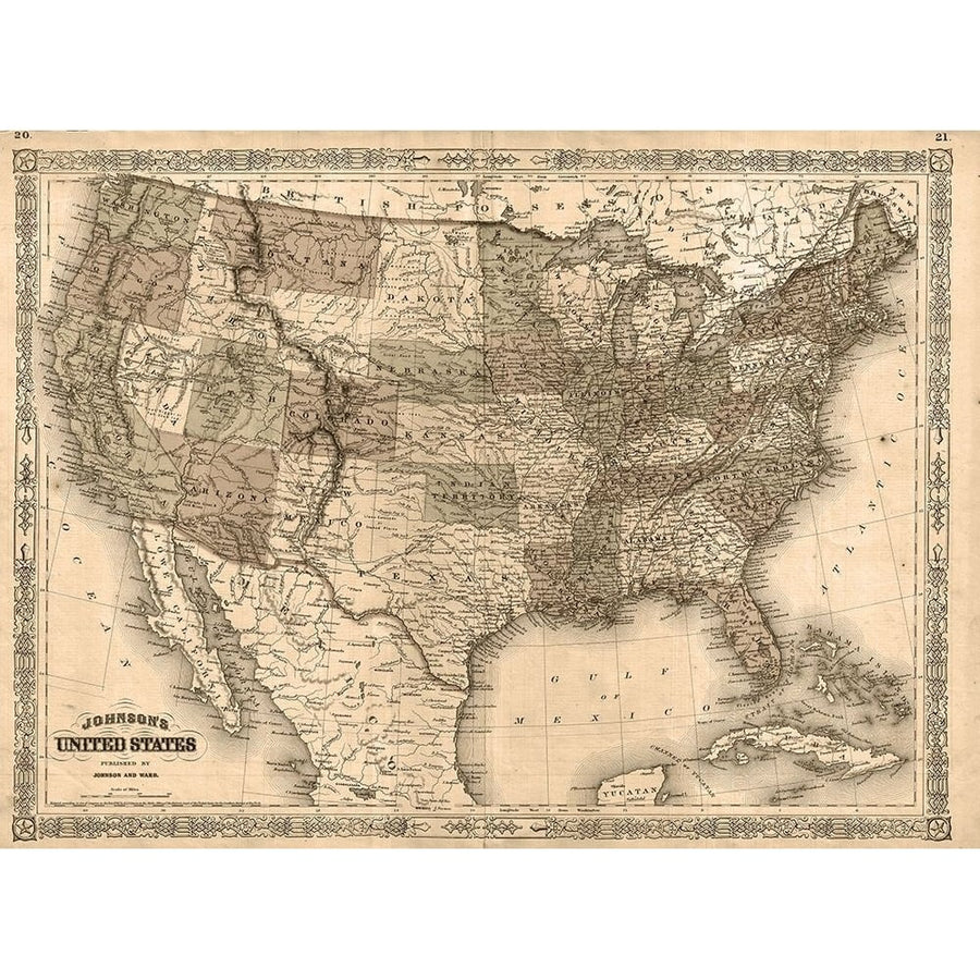 1866 Johnson Map of the United States Antiqued Poster Print by Johnson Johnson-VARPDXFAS2055 Image 1