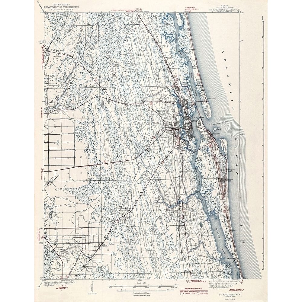 St Augustine Florida Quad - USGS 1943 Poster Print by USGS USGS-VARPDXFLST0002 Image 1