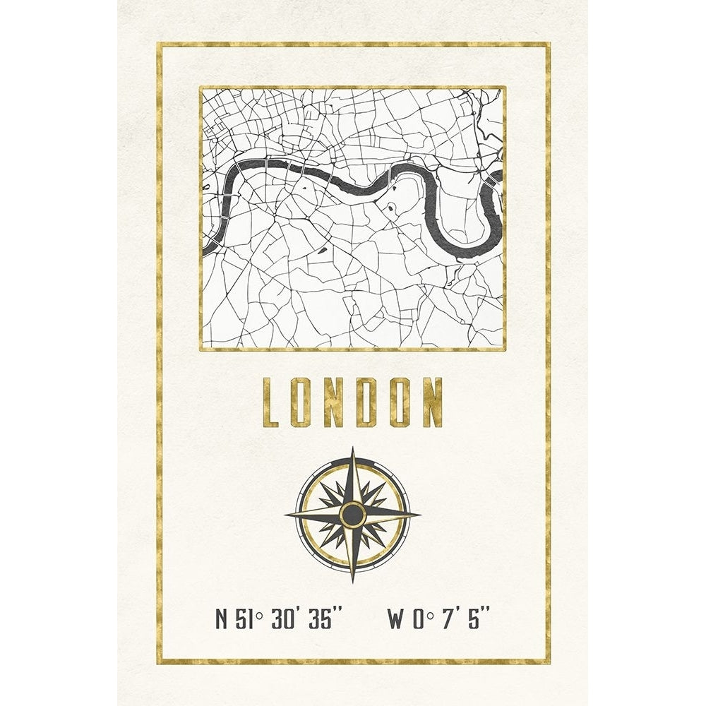 London England Map Gold Vintage Compass and Coordinates Poster Print - Magick Nature-VARPDXGI107A Image 1