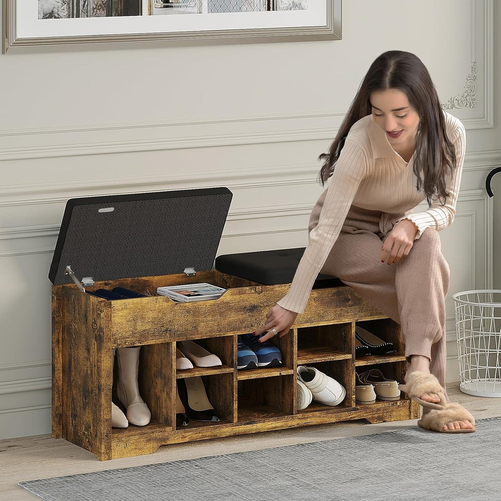 Hasuit Shoe Storage Bench for Entryway, Cubby Storage Organizer Bench with Cushion Seat, Shoe Rack with 10 Adjustable Image 2