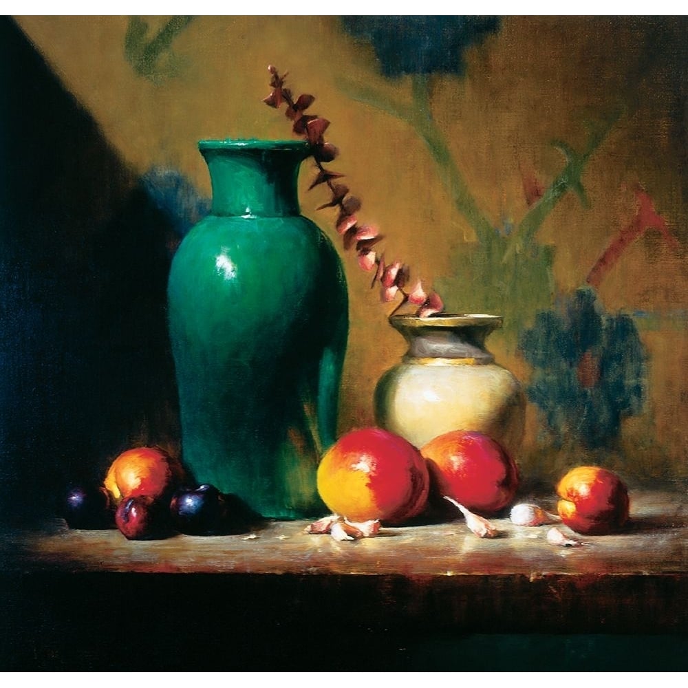 Green Vase And Fruit Poster Print - Unknown-VARPDXGreenVase Image 1