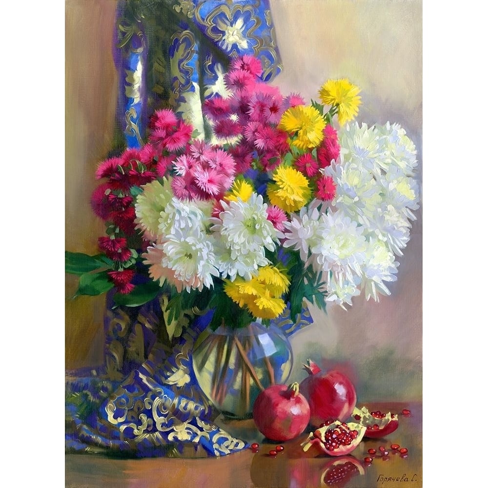 Chrysanthemums and pomegranates Poster Print by Svetlana Goryacheva-VARPDXGS4 Image 1