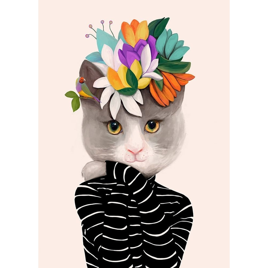 Cat With Flowers and Finch Poster Print - Ioana Horvat-VARPDXH1932D Image 1