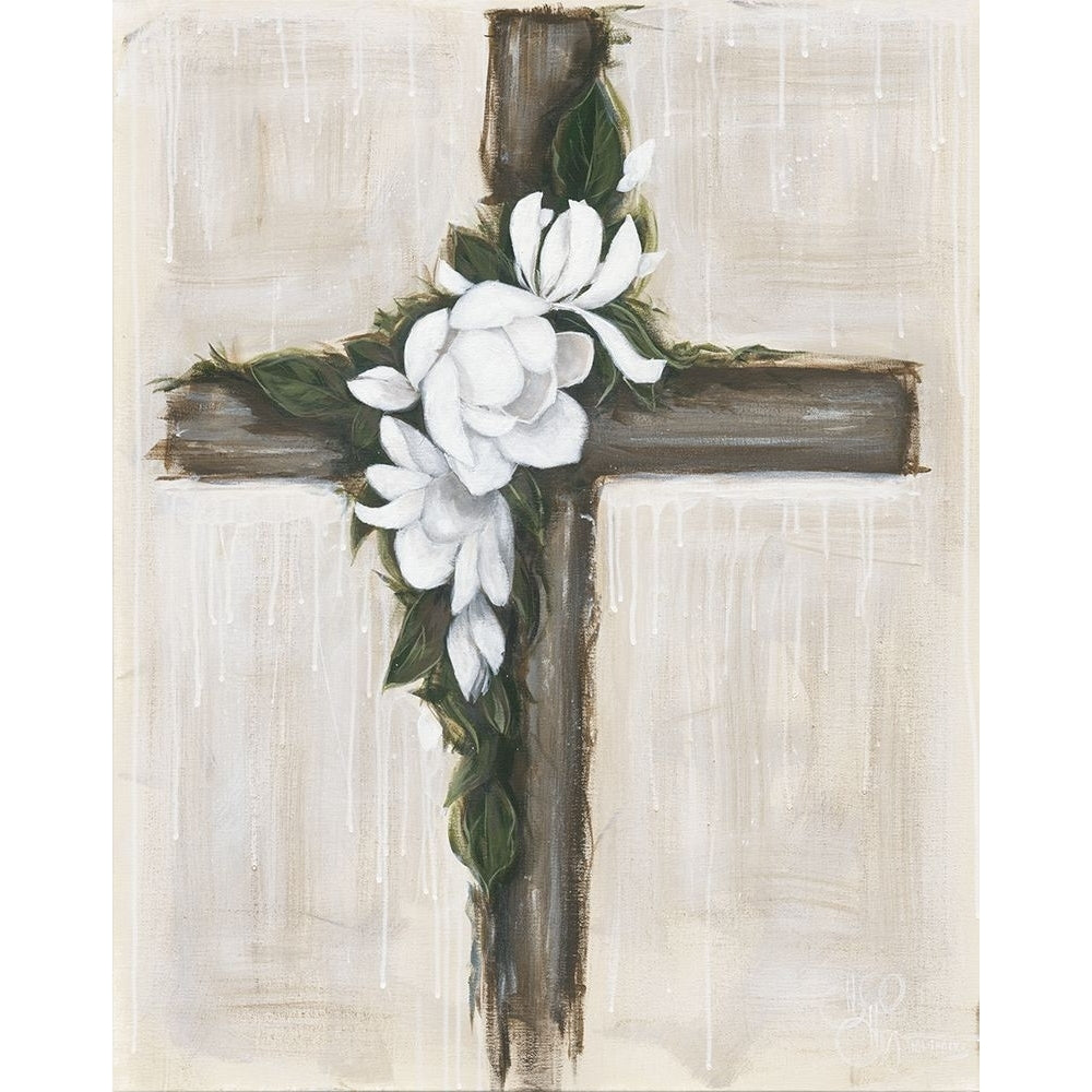 Magnolia Flowered Cross Poster Print - Hollihocks Art-VARPDXHH191 Image 1