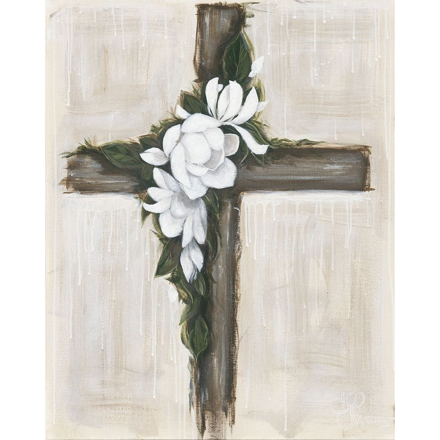 Magnolia Flowered Cross Poster Print - Hollihocks Art-VARPDXHH191 Image 1