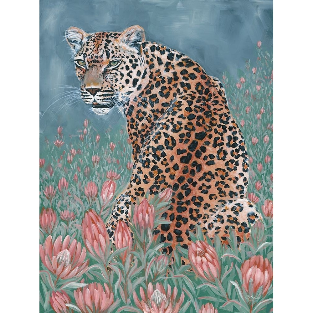 Leopard in the Flowers Poster Print - Hollihocks Art-VARPDXHH217 Image 1