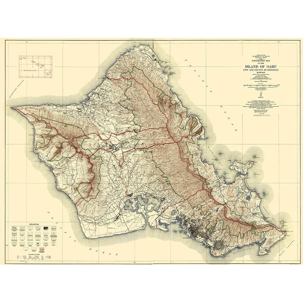 Oahu Island Hawaii - USGS 1938 Poster Print by USGS USGS-VARPDXHIOA0002 Image 1