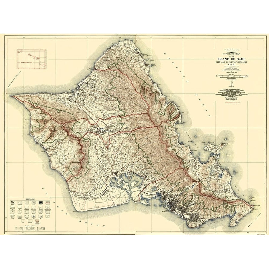 Oahu Island Hawaii - USGS 1938 Poster Print by USGS USGS-VARPDXHIOA0002 Image 1