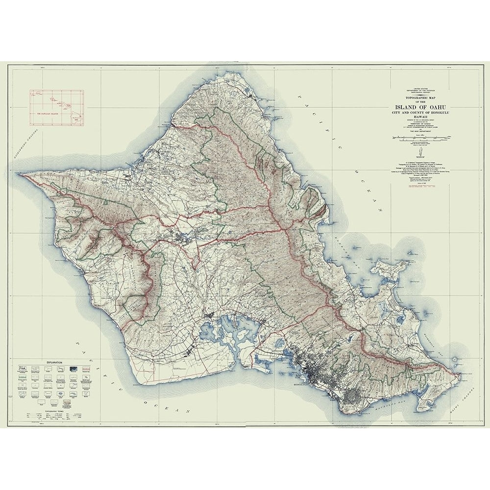 Oahu Hawaii - USGS 1938 Poster Print by USGS USGS-VARPDXHIOA0005 Image 1