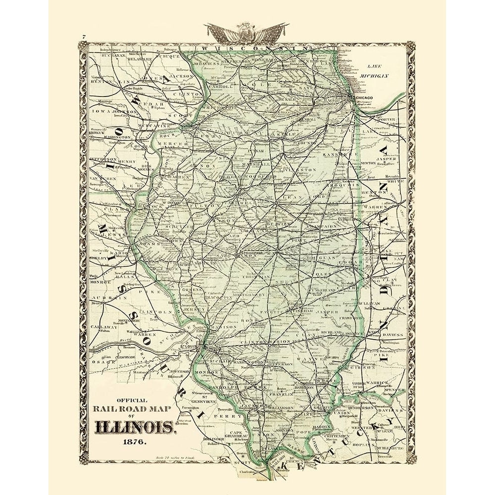 Illinois Railroad Map - Beers 1876 Poster Print by Beers Beers-VARPDXILIL0003 Image 1