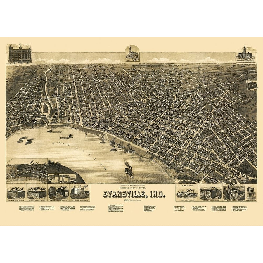 Evansville Indiana - Wellge 1888 Poster Print by Wellge Wellge-VARPDXINEV0002 Image 1