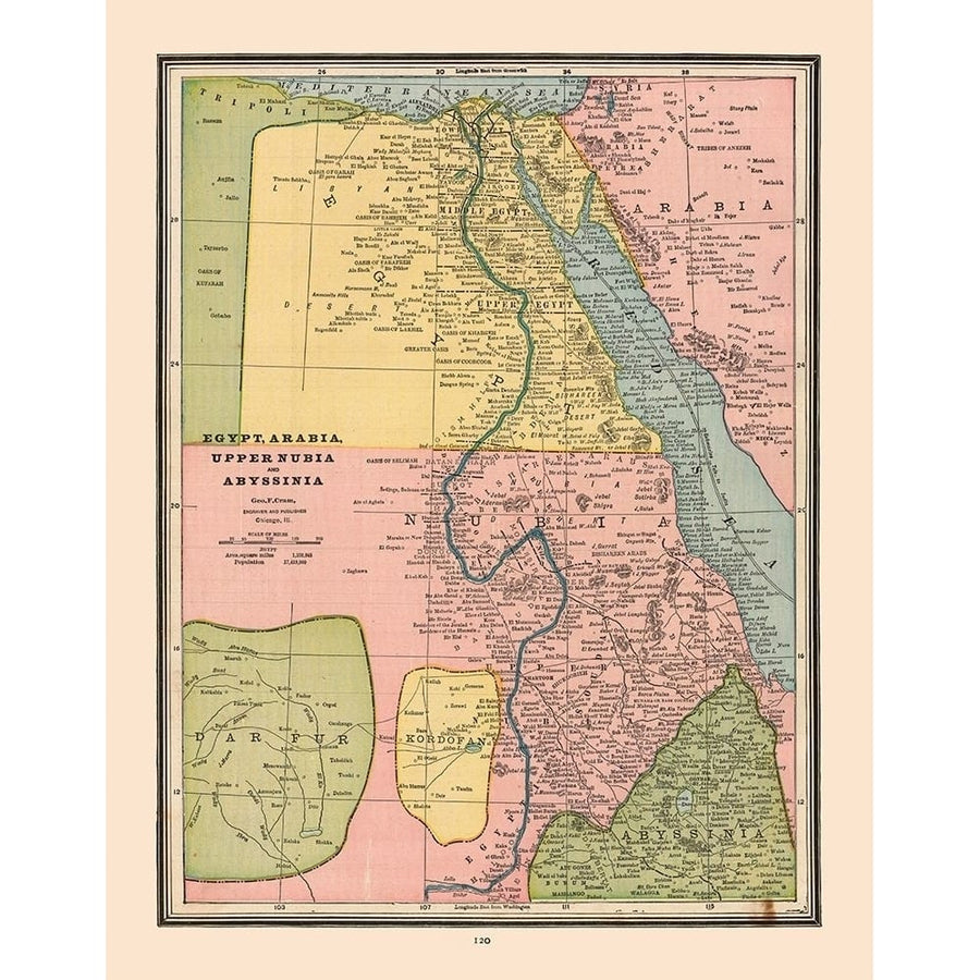 Egypt Arabia Upper Nubia Abyssinia - Cram 1888 Poster Print by Cram Cram-VARPDXITAF0038 Image 1