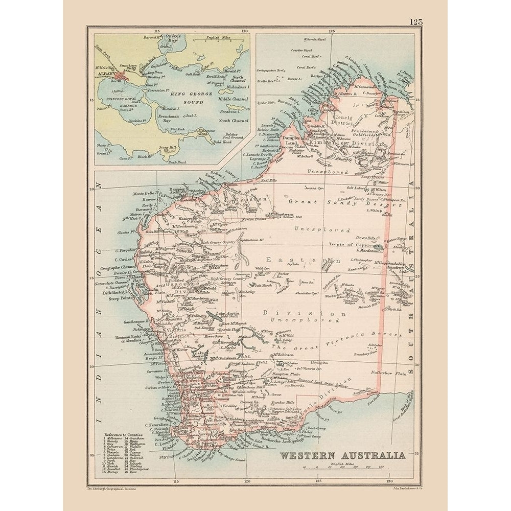 Western Australia - Bartholomew 1892 Poster Print by Bartholomew Bartholomew-VARPDXITAU0041 Image 1