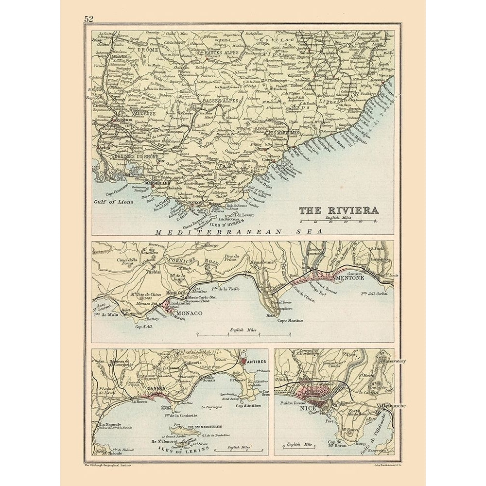 French Riviera France - Bartholomew 1892 Poster Print by Bartholomew Bartholomew-VARPDXITFR0148 Image 1