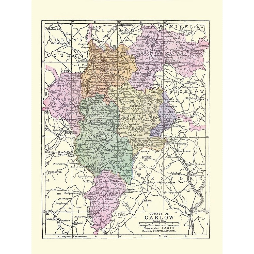 Carlow County Ireland - Bartholomew 1882 Poster Print by Bartholomew Bartholomew-VARPDXITIR0037 Image 1