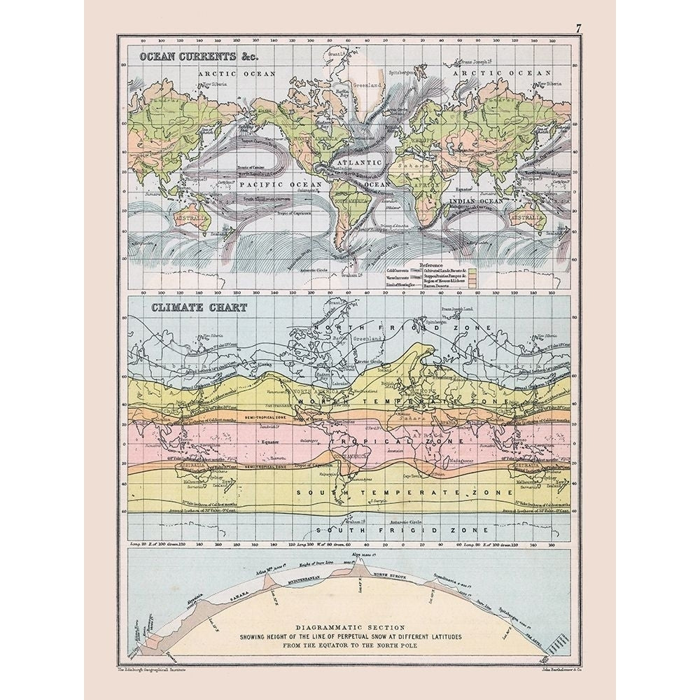 Ocean Currents Climate Chart - Bartholomew 1892 Poster Print by Bartholomew Bartholomew-VARPDXITOC0007 Image 1