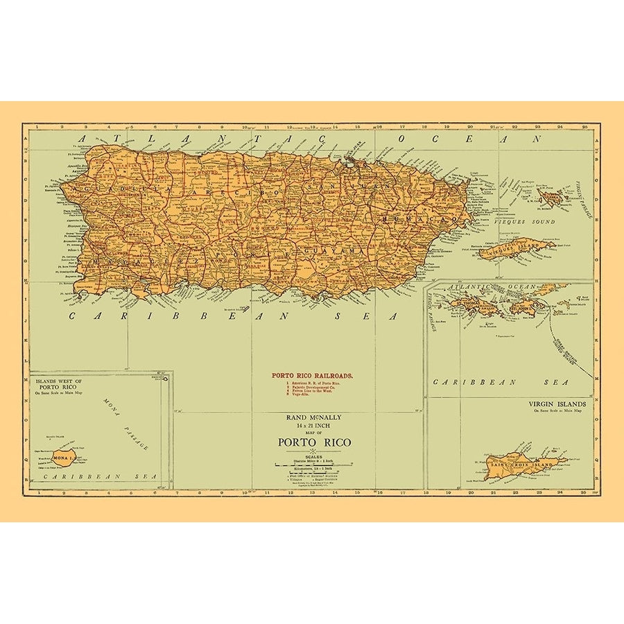 Caribbean Puerto Rico - Rand McNally 1921 Poster Print by Rand McNally Rand McNally-VARPDXITPU0008 Image 1