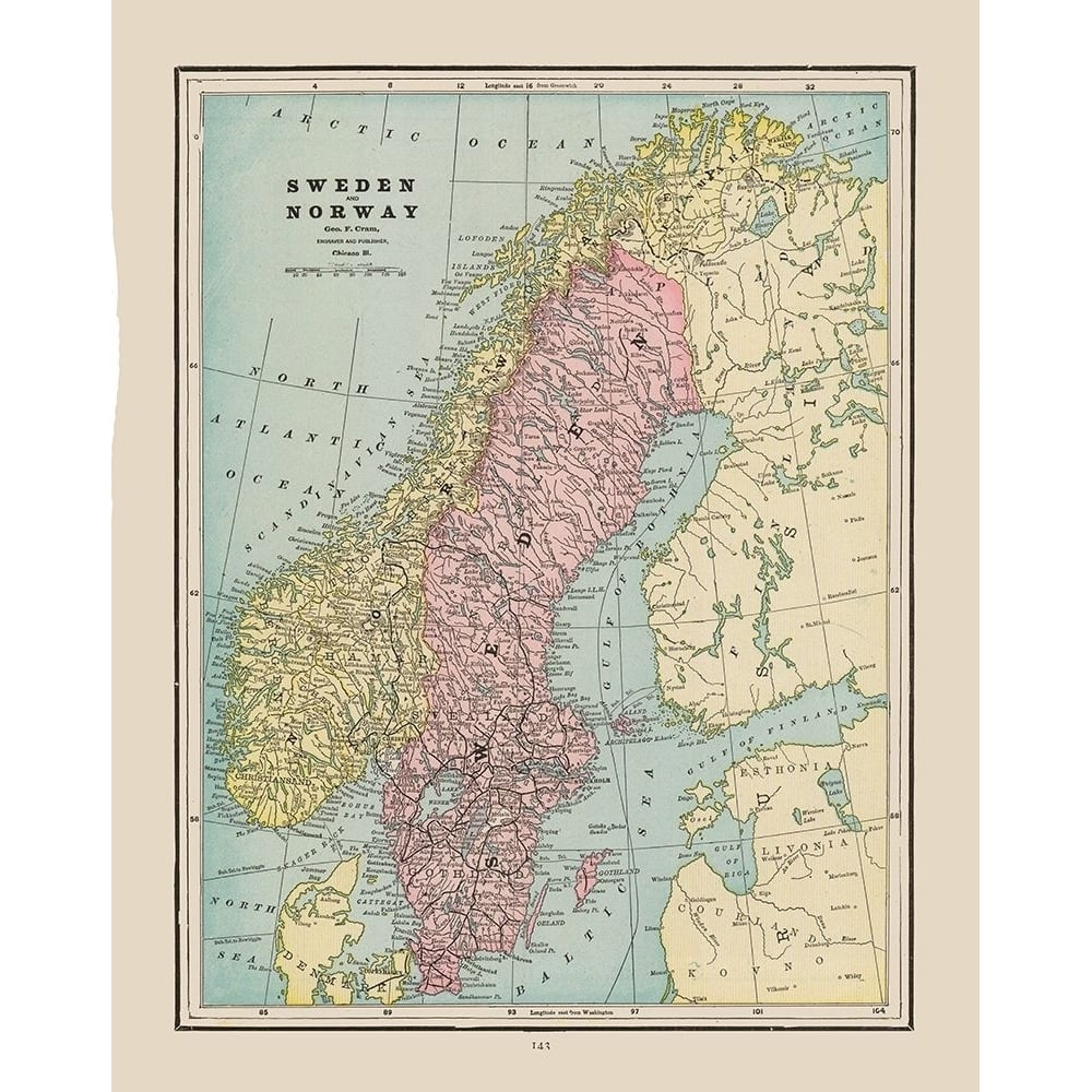 Europe Sweden Norway - Cram 1892 Poster Print by Cram Cram-VARPDXITSC0047 Image 1