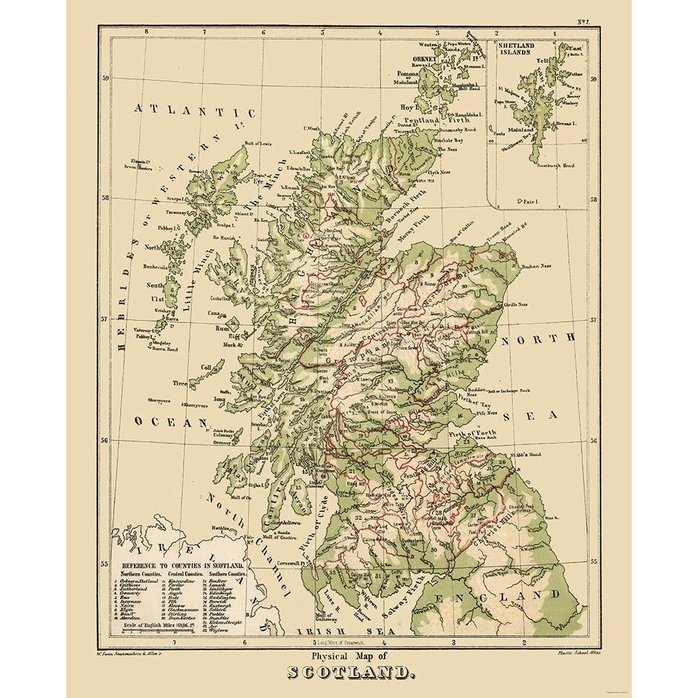 Scotland - Physical Map - Allen Poster Print by Allen Allen-VARPDXITSC0068 Image 1