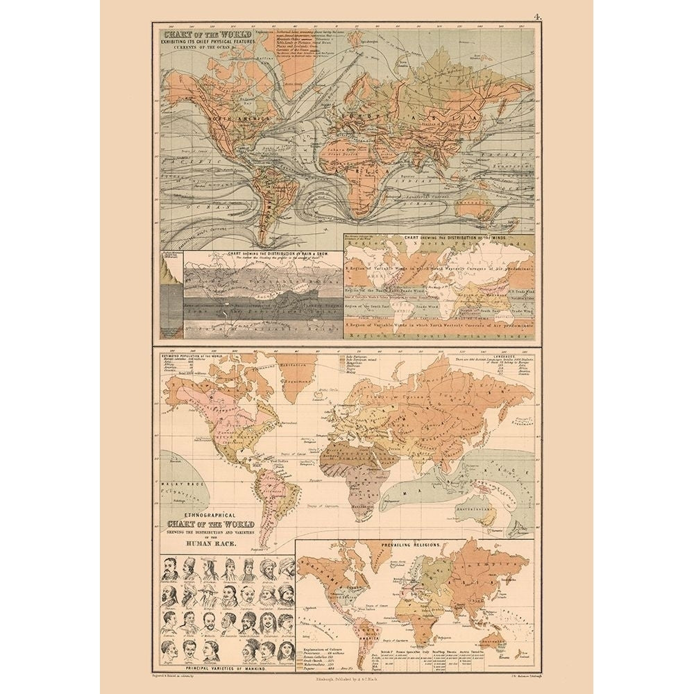 Ocean Currents Human Races World - Black 1867 Poster Print by Black Black-VARPDXITWO0040 Image 1