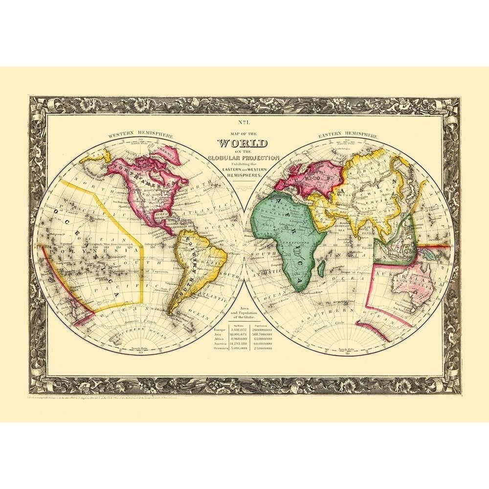 World Globular Projection - Mitchell 1860 Poster Print by Mitchell Mitchell-VARPDXITWO0132 Image 1