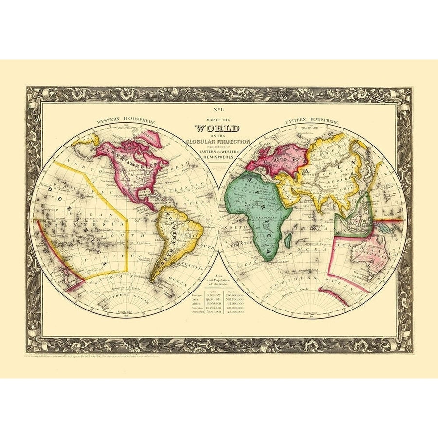 World Globular Projection - Mitchell 1860 Poster Print by Mitchell Mitchell-VARPDXITWO0132 Image 1