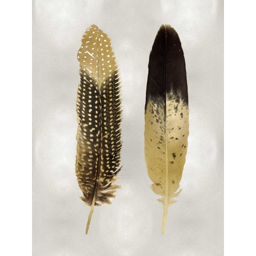 Gold Feather Pair on Silver Poster Print by Julia Bosco-VARPDXJBC114220 Image 1