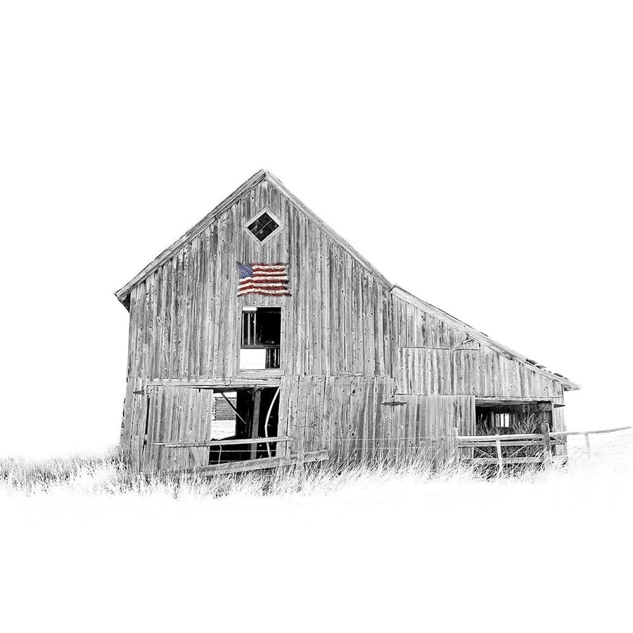 Old Barn Us Flag Black And White Poster Print - Jennie Marie Schell-VARPDXJENSCH274618 Image 1