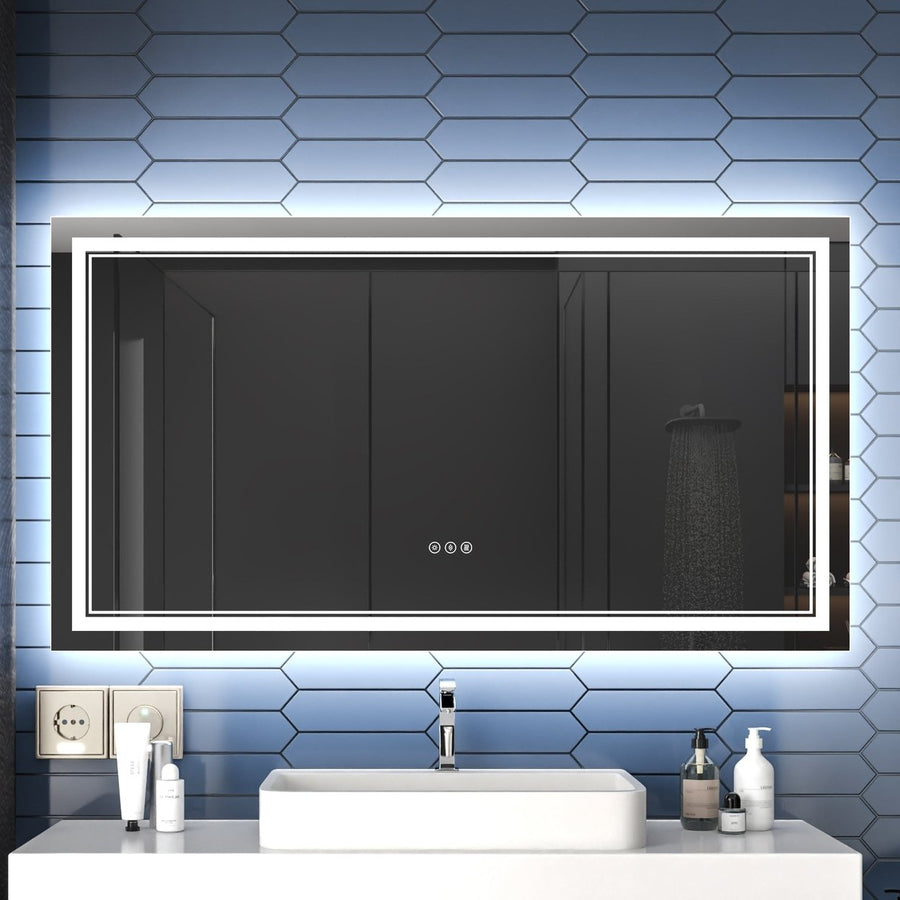 Linea 55" W x 30" H LED Heated Bathroom Mirror,Anti Fog,Dimmable,Front-Lighted and Backlit, Tempered Glass Image 1