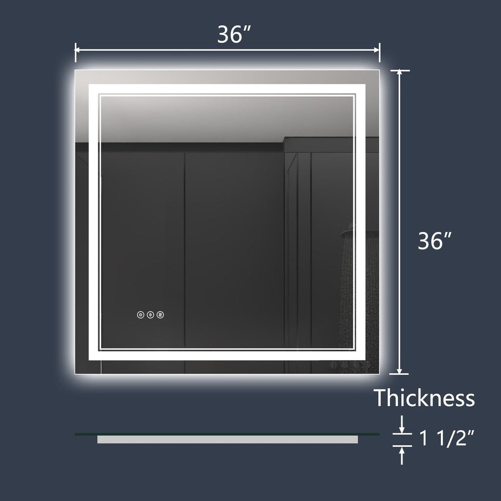 Linea 36" W x 36" H LED Heated Bathroom Mirror,Anti Fog,Dimmable,Front-Lighted and Backlit, Tempered Glass Image 2