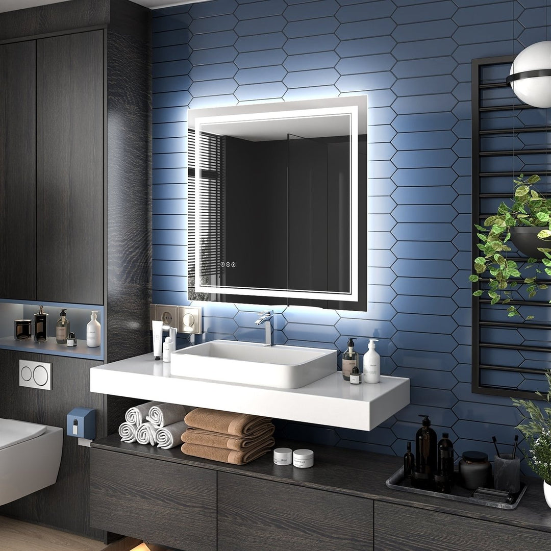 Linea 36" W x 36" H LED Heated Bathroom Mirror,Anti Fog,Dimmable,Front-Lighted and Backlit, Tempered Glass Image 4