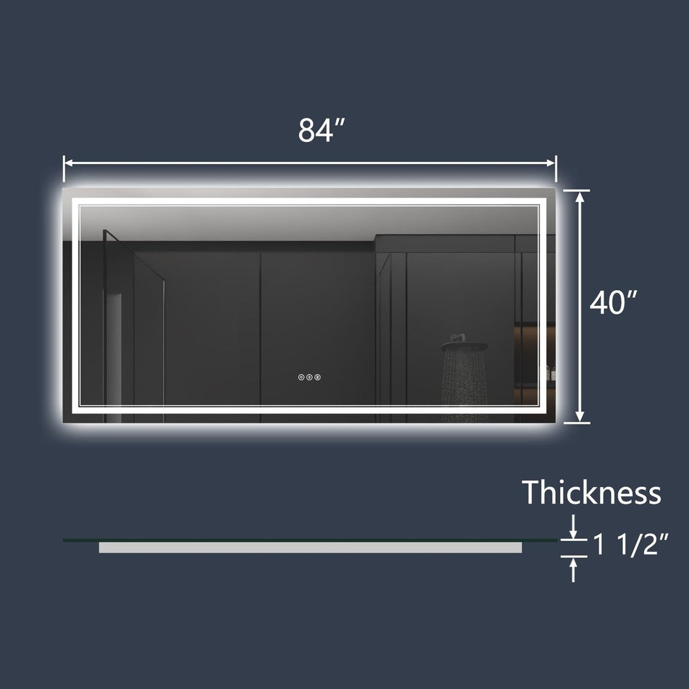 Linea 84" W x 40" H LED Heated Bathroom Mirror,Anti Fog,Dimmable,Front-Lighted and Backlit, Tempered Glass Image 2