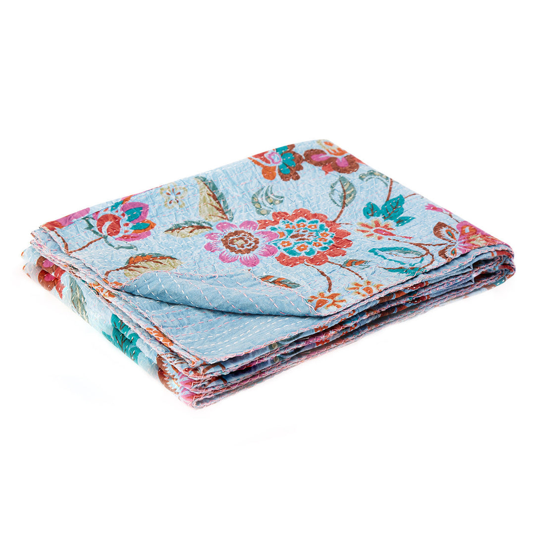 Taj Hotel Kantha Cotton Throw 50x70 Handcrafted Colorful Quilt India Unique Design Image 8