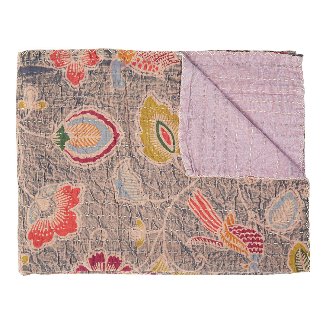 Taj Hotel Kantha Cotton Throw 50x70 Handcrafted Colorful Quilt India Unique Design Image 9