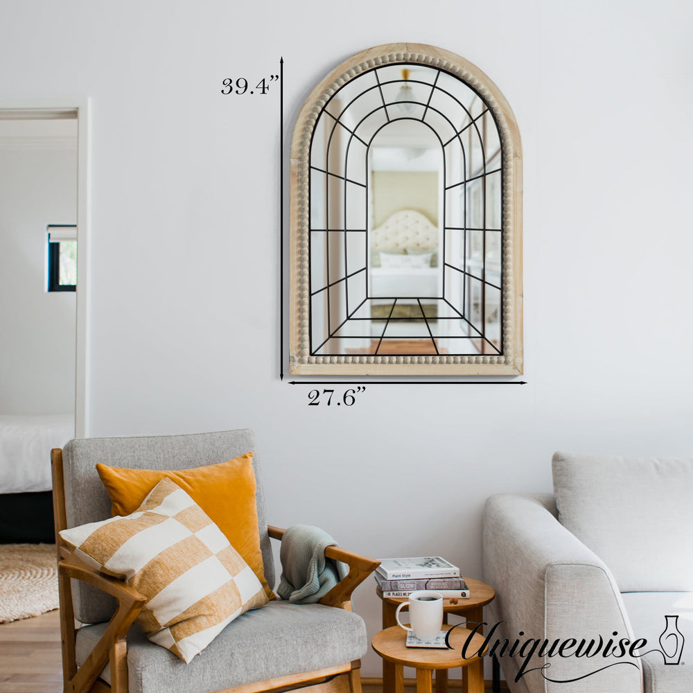 Arched Large 39.37 x 27.56 in Rustic Window Metal Mirror, Windowpane Shaped Decoration Farmhouse Big Wall Mounted Image 2