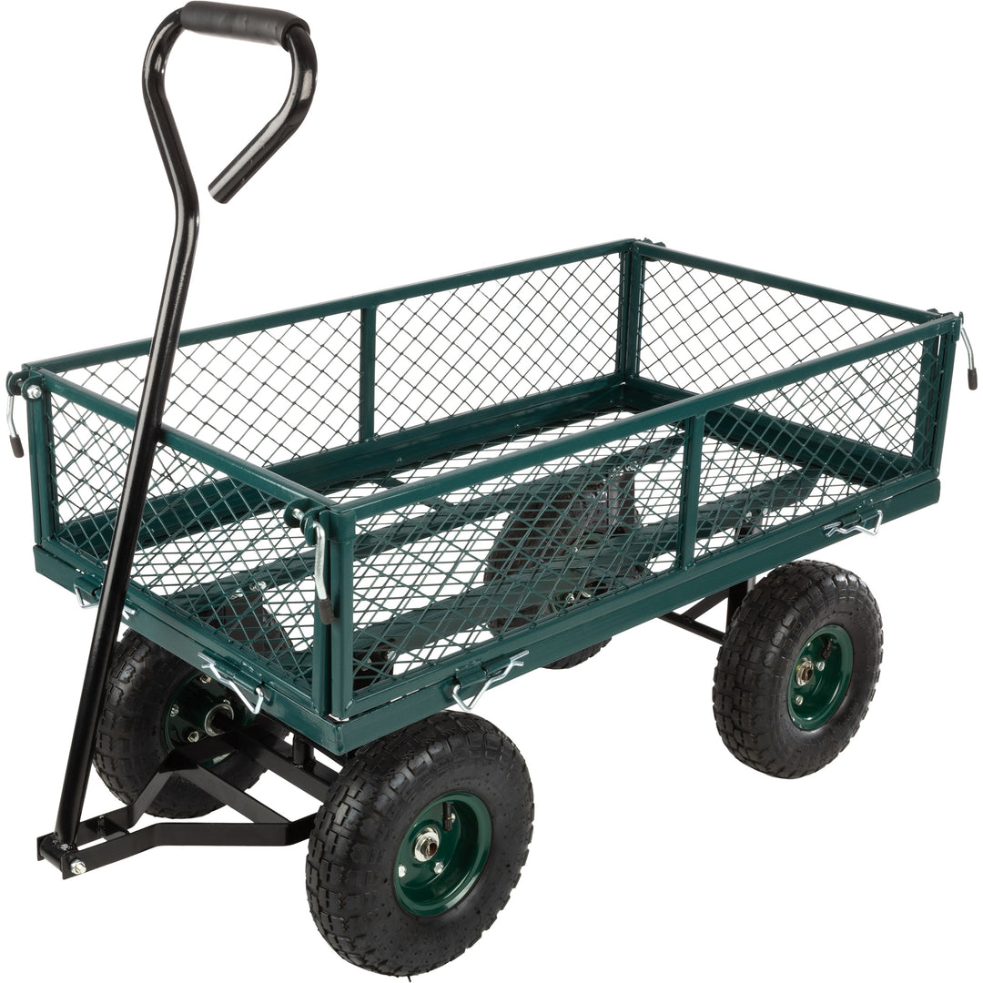 Garden Cart Rolling Wagon 650lb Capacity All Terrain Wheels Removable Sides Green Image 1