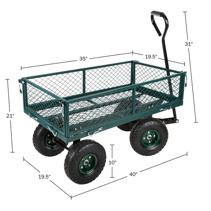 Garden Cart Rolling Wagon 650lb Capacity All Terrain Wheels Removable Sides Green Image 2