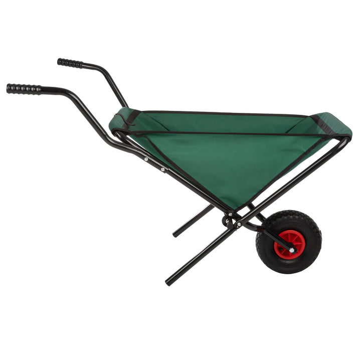 Folding Wheelbarrow Collapsible Garden Cart 80lb Capacity Green and Black Image 1