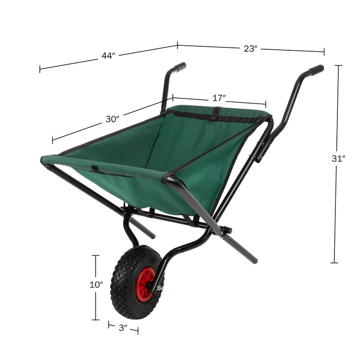 Folding Wheelbarrow Collapsible Garden Cart 80lb Capacity Green and Black Image 3