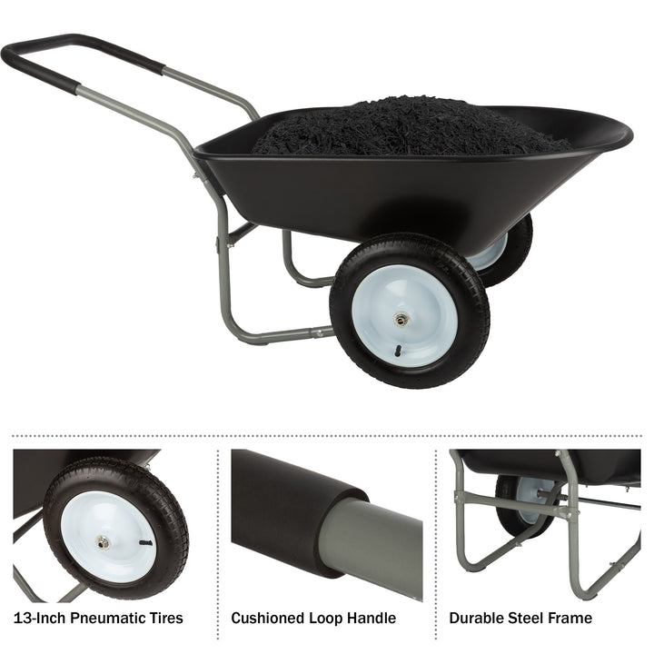 2-Wheel Wheelbarrow Black Garden Cart 300lb Capacity Lightweight Durable Design Image 3