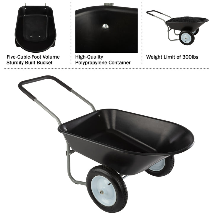 2-Wheel Wheelbarrow Black Garden Cart 300lb Capacity Lightweight Durable Design Image 4