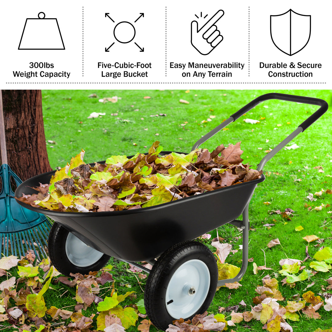 2-Wheel Wheelbarrow Black Garden Cart 300lb Capacity Lightweight Durable Design Image 5