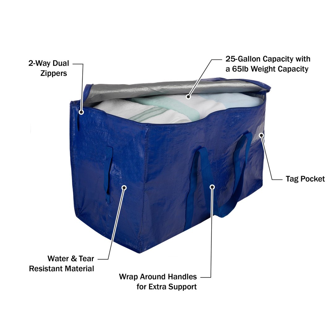 Home-Complete 10-Pack Extra Large Storage Bags Blue 25 Gallon Zipper Durable Image 3