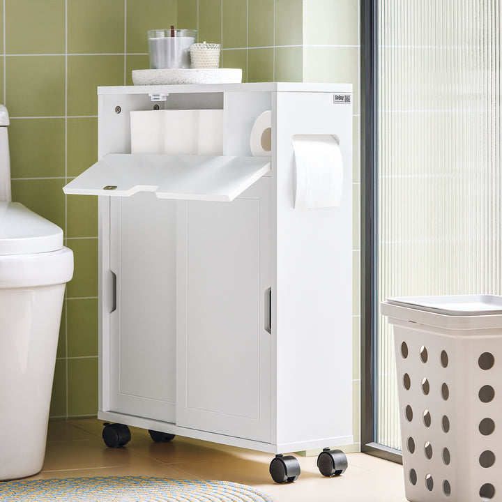 Haotian BZR31-W, White Toilet Paper Roll Holder, Bathroom Cabinet Storage Shelf on Wheels Image 6