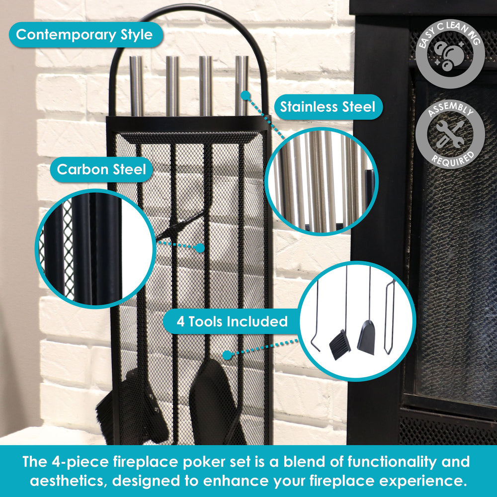 Sunnydaze 4-Piece Fireplace Tool Set with Mesh Shroud Holder Image 2