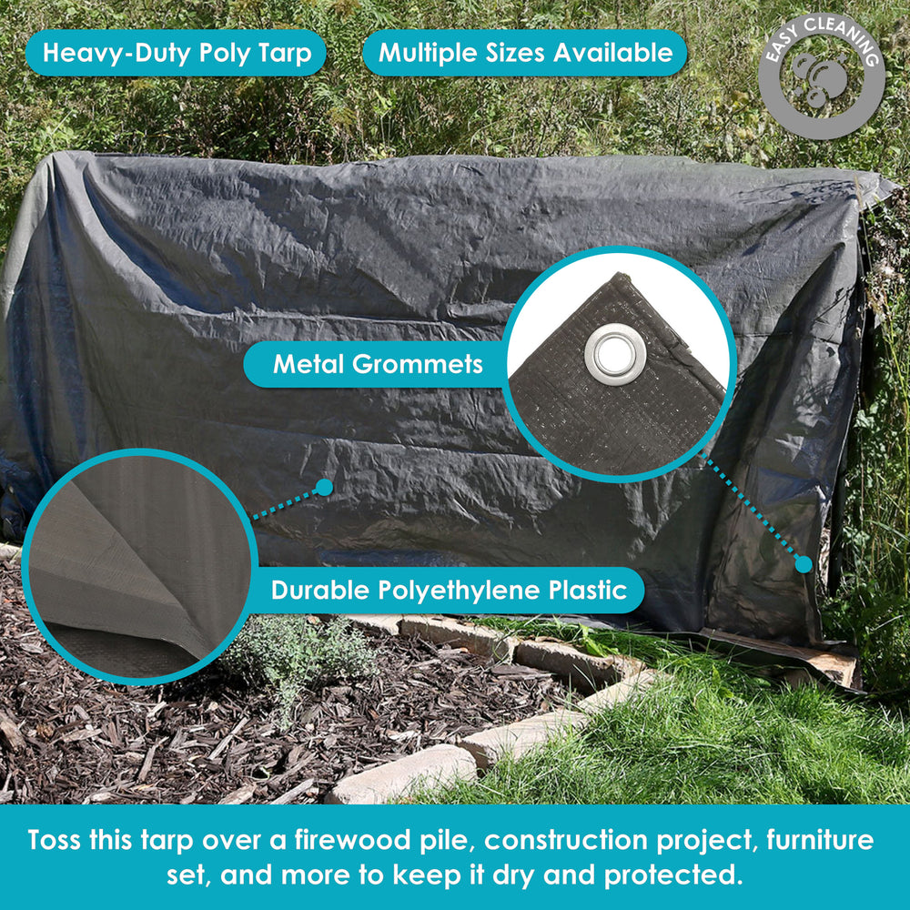 Sunnydaze Polyethylene Multi-Purpose Tarp - Dark Gray - 9 ft x 12 ft Image 2