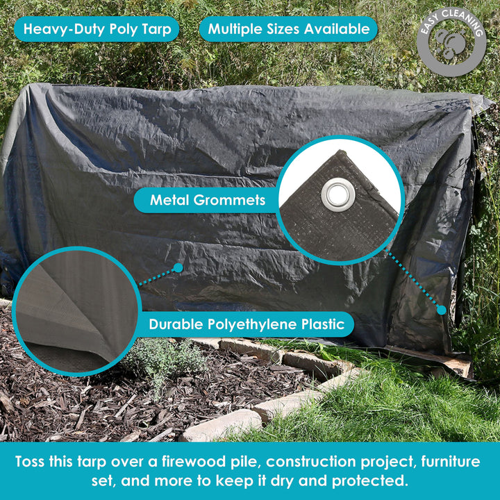 Sunnydaze Polyethylene Multi-Purpose Tarp - Dark Gray - 9 ft x 12 ft Image 2