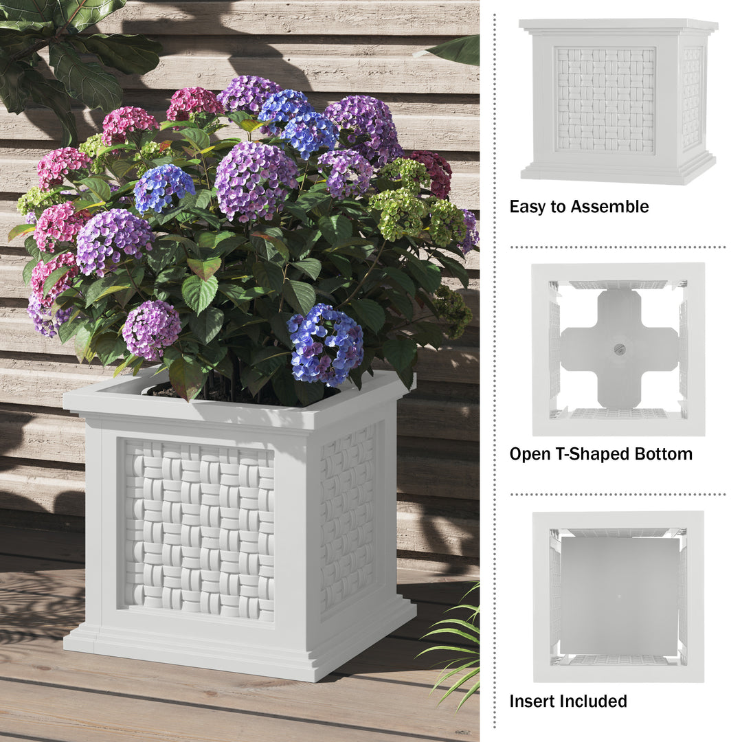 Rattan Outdoor Planter Box 14.65 Inch Square Polypropylene Decorative Pot Image 7