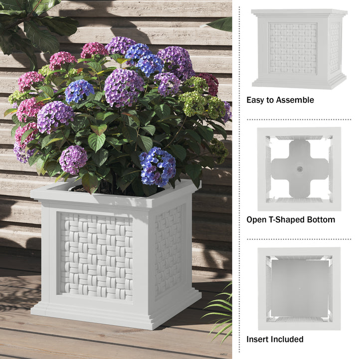 Rattan Outdoor Planter Box 14.65 Inch Square Polypropylene Decorative Pot Image 7