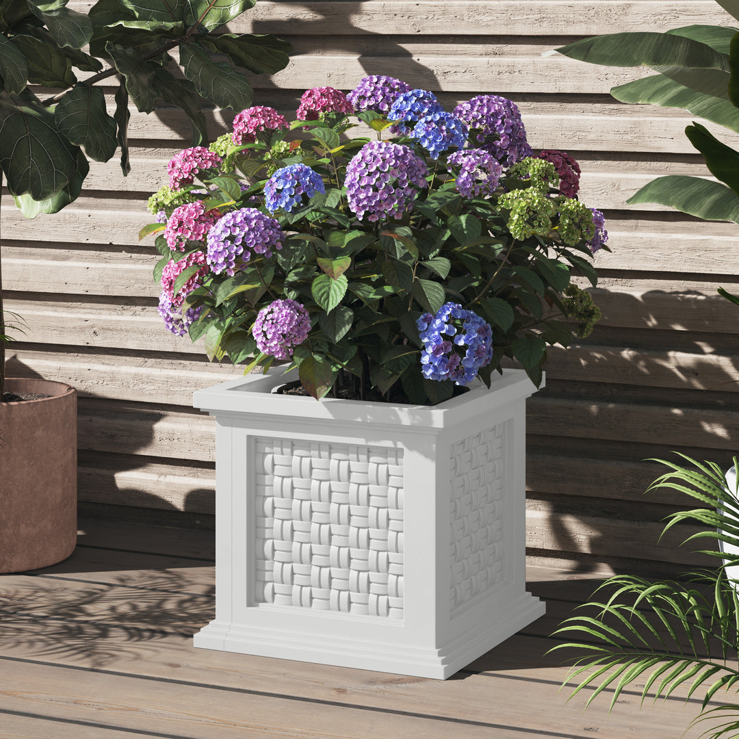 Rattan Outdoor Planter Box 14.65 Inch Square Polypropylene Decorative Pot Image 9